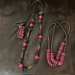 Pink and Brown Beaded Necklace Set